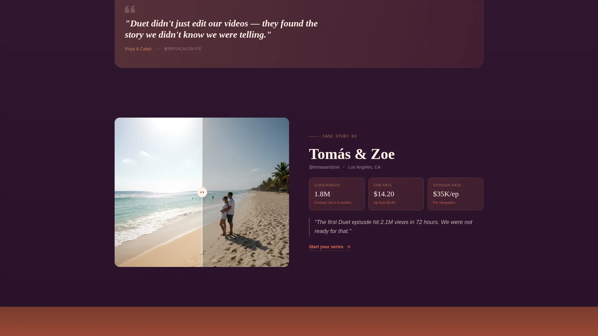 Cinematic Couple Vlog Production Landing Page