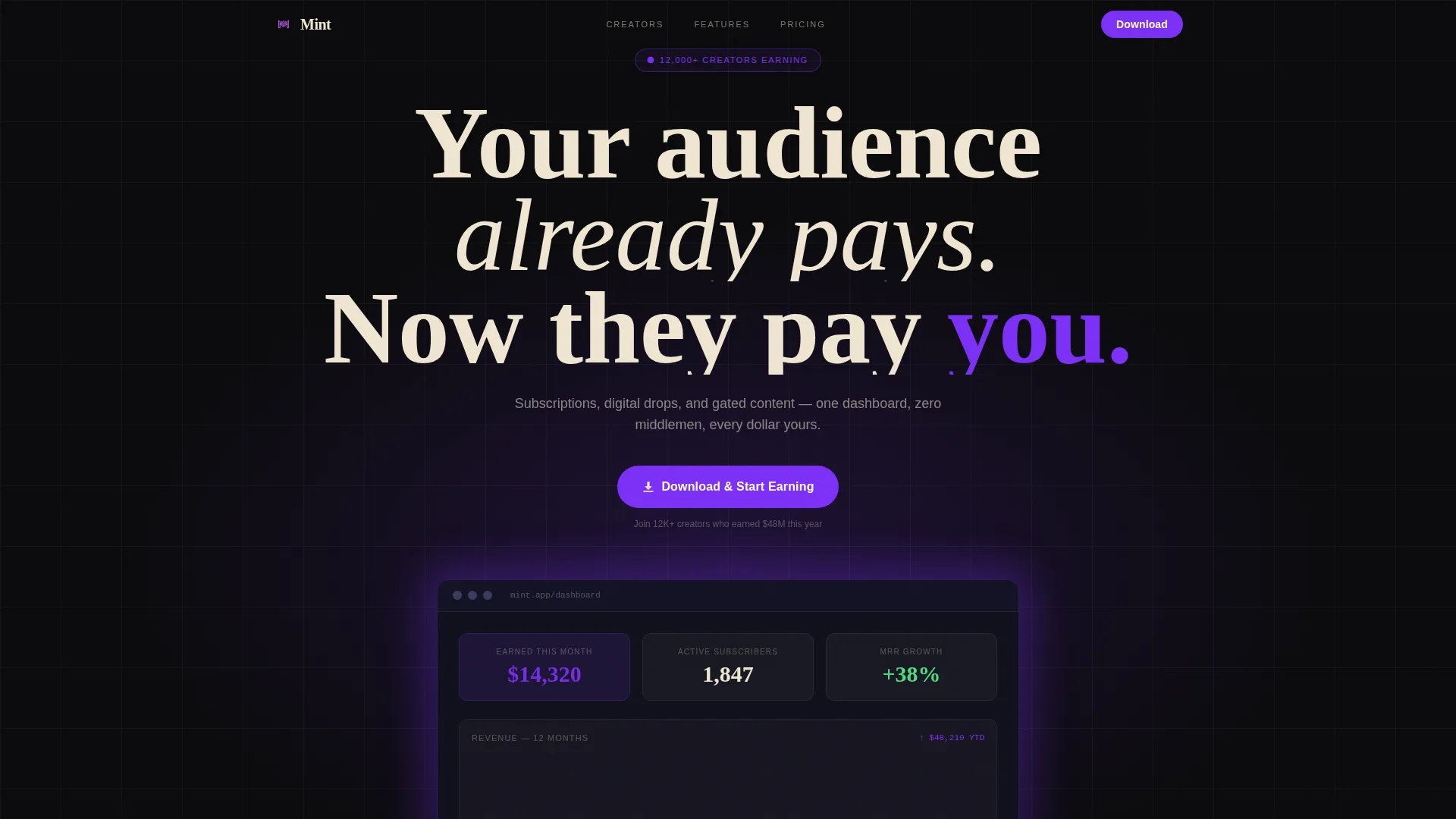 Cinematic Creator Monetization Landing Page Template