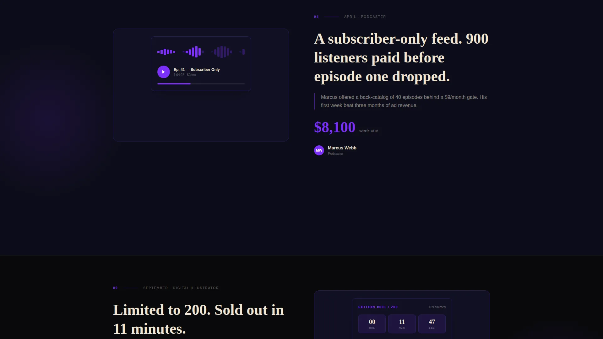 Cinematic Creator Monetization Landing Page Template