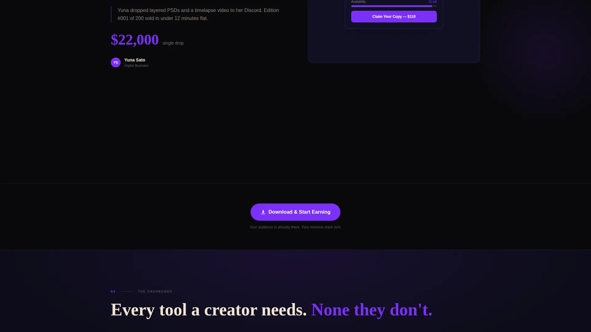 Cinematic Creator Monetization Landing Page Template