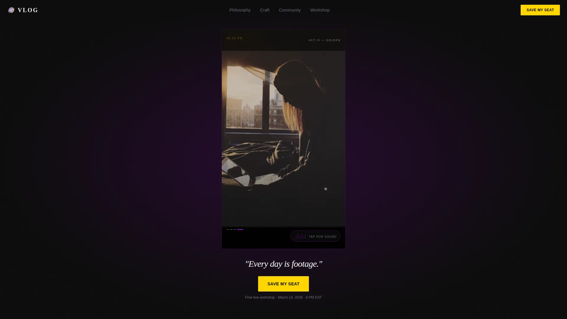 Cinematic Day-in-the-Life Vlog Landing Page