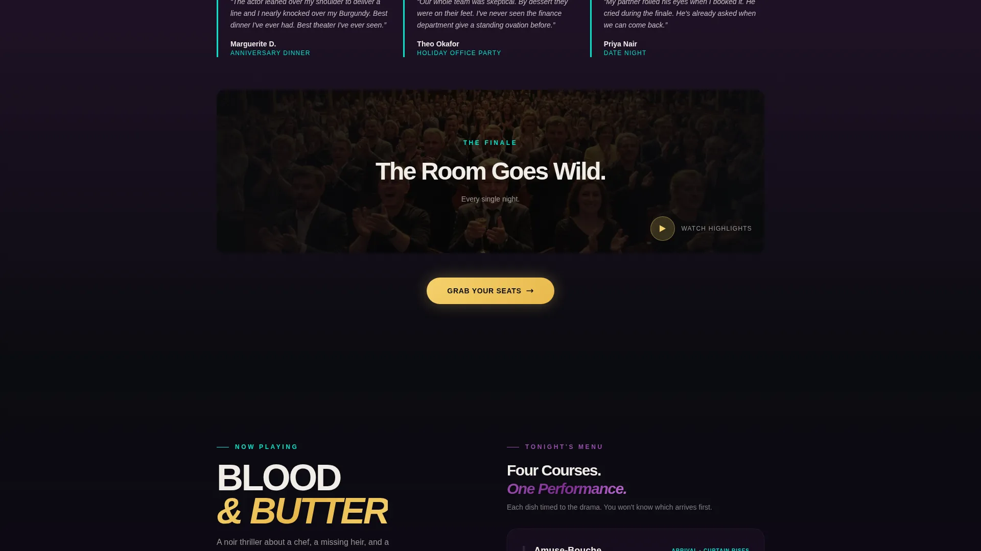 Immersive Dinner Theater Landing Page Template