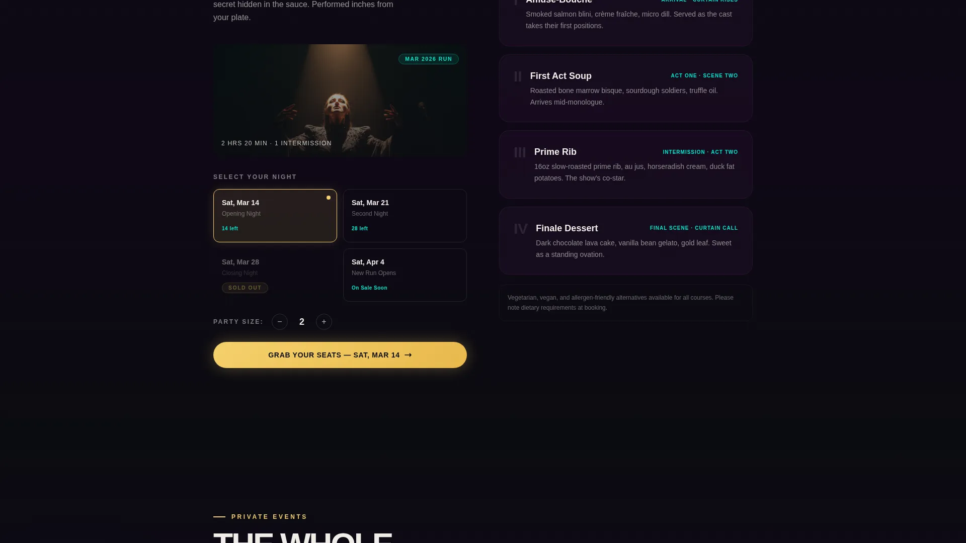 Immersive Dinner Theater Landing Page Template