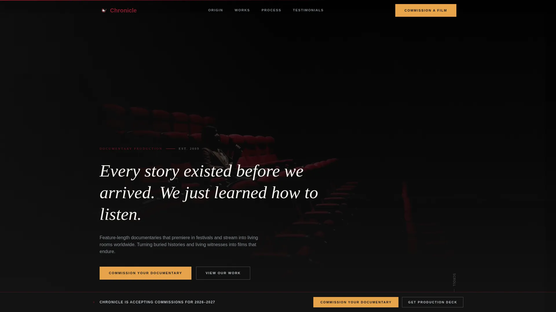 Cinematic Documentary Production Landing Page Template