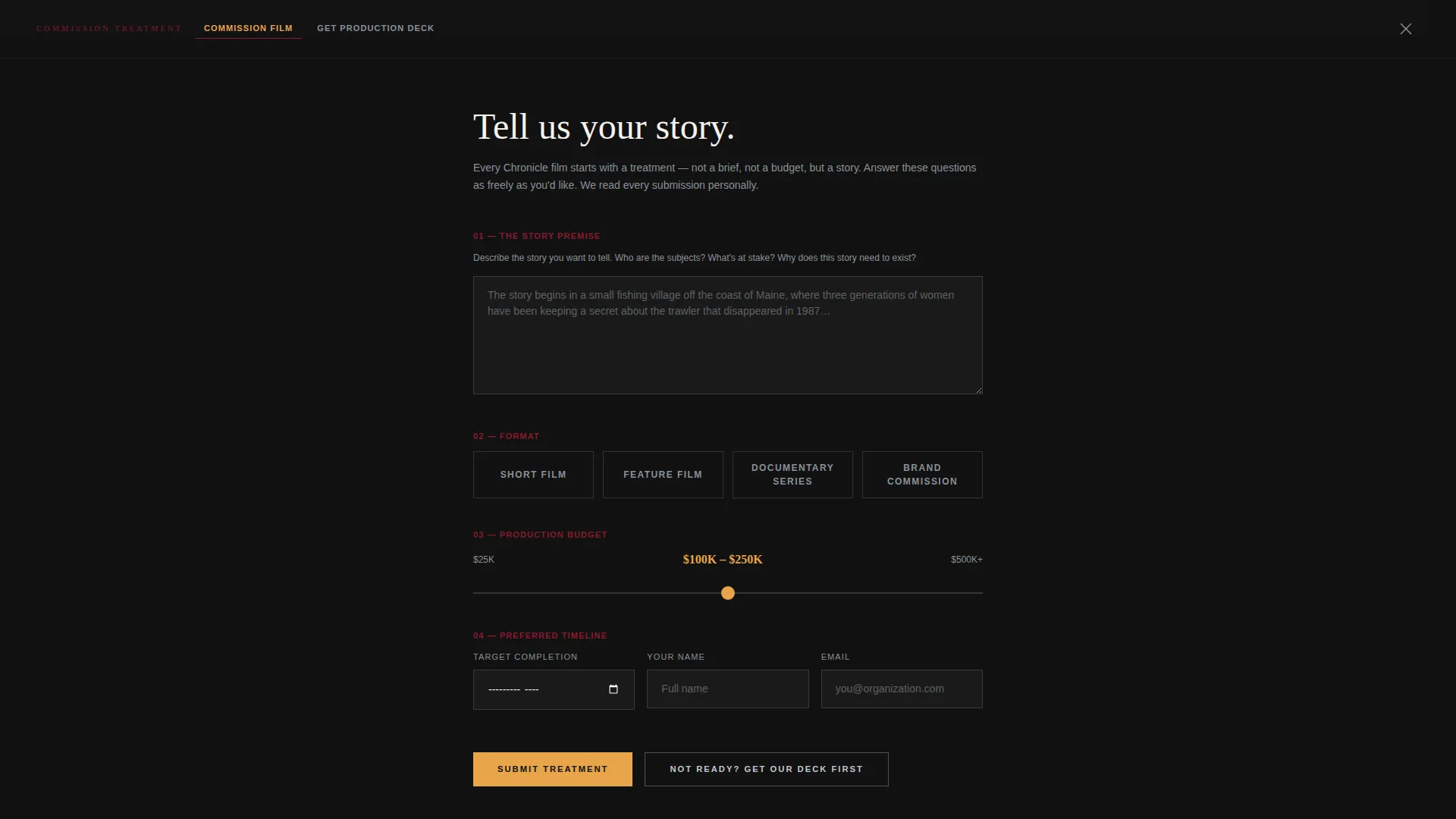 Cinematic Documentary Production Landing Page Template