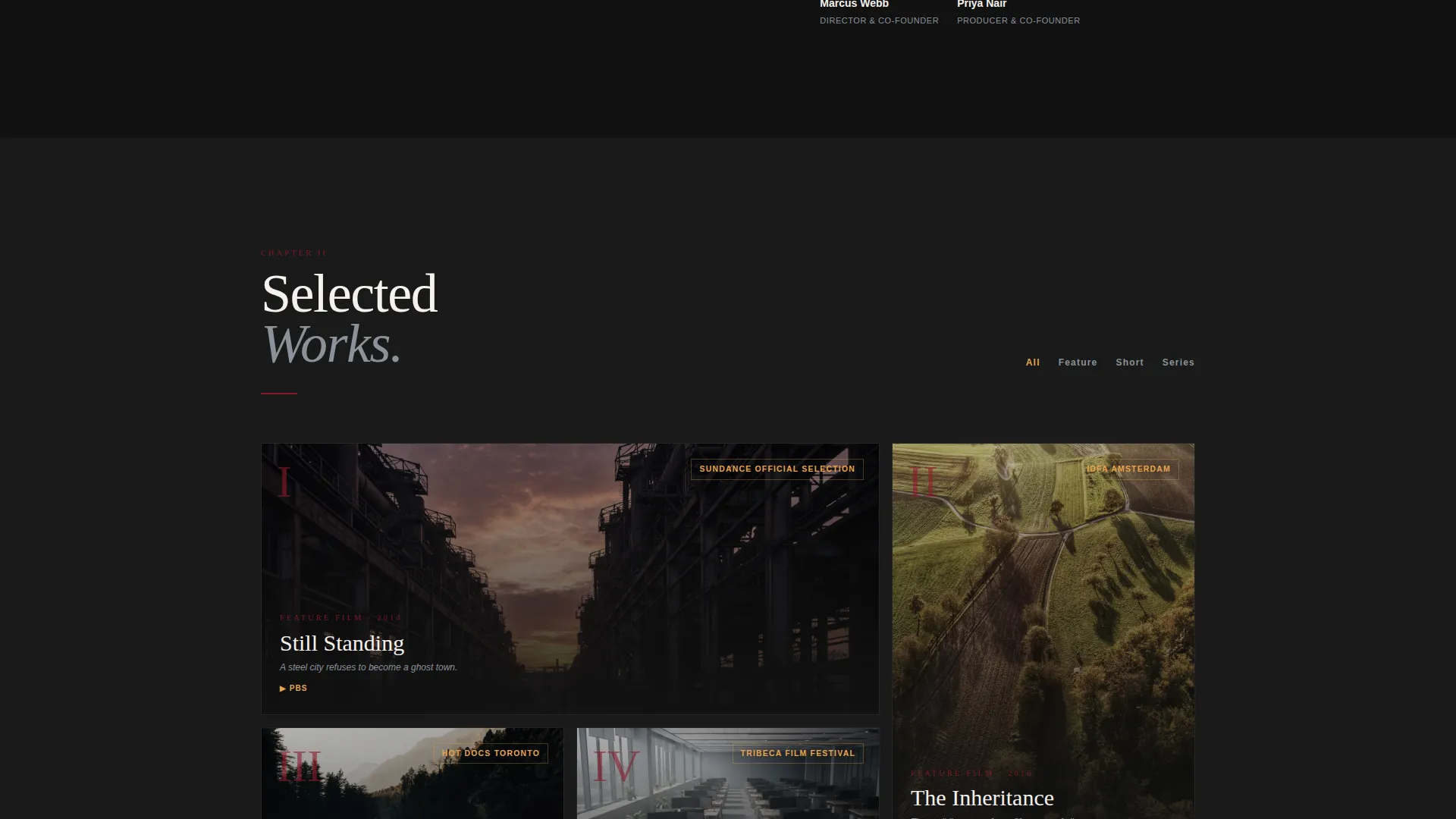 Cinematic Documentary Production Landing Page Template