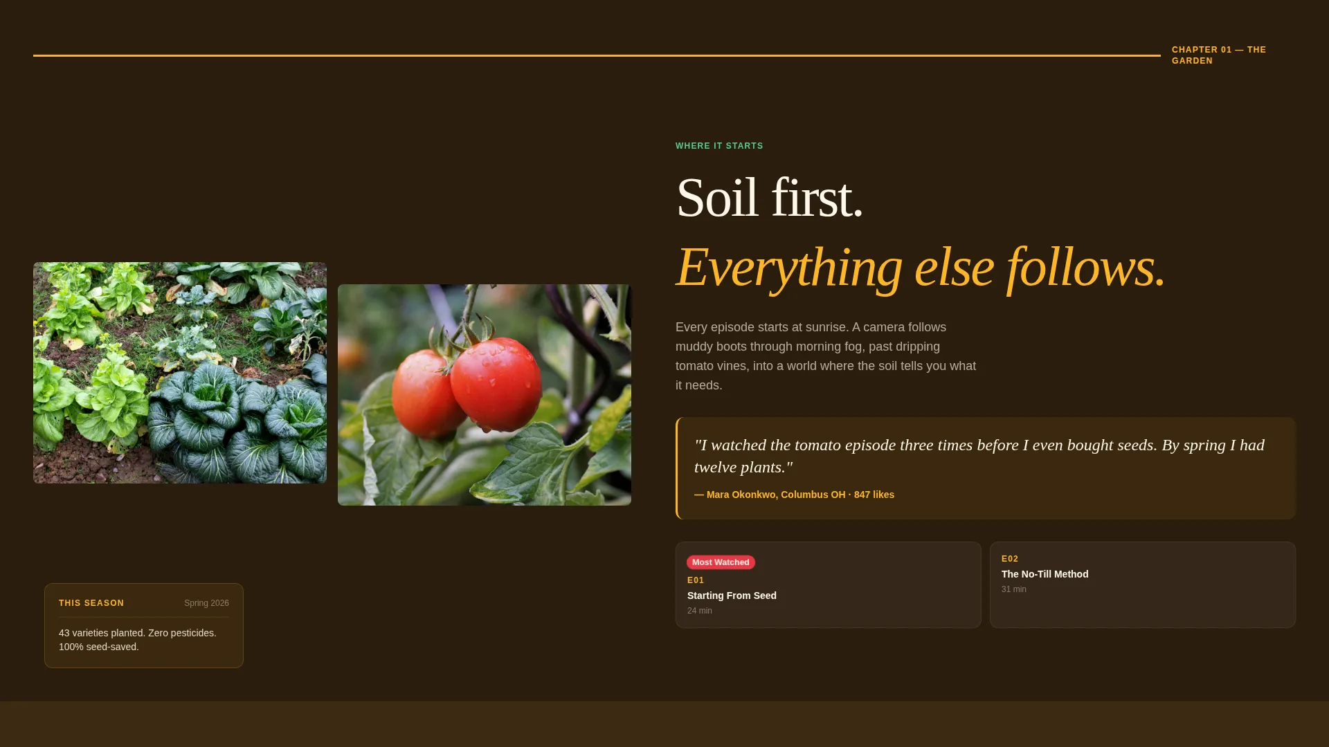 Cinematic Farm Vlog Landing Page Template