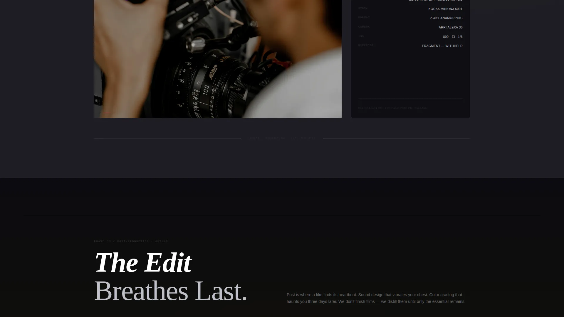 Cinematic Film Production Company Landing Page