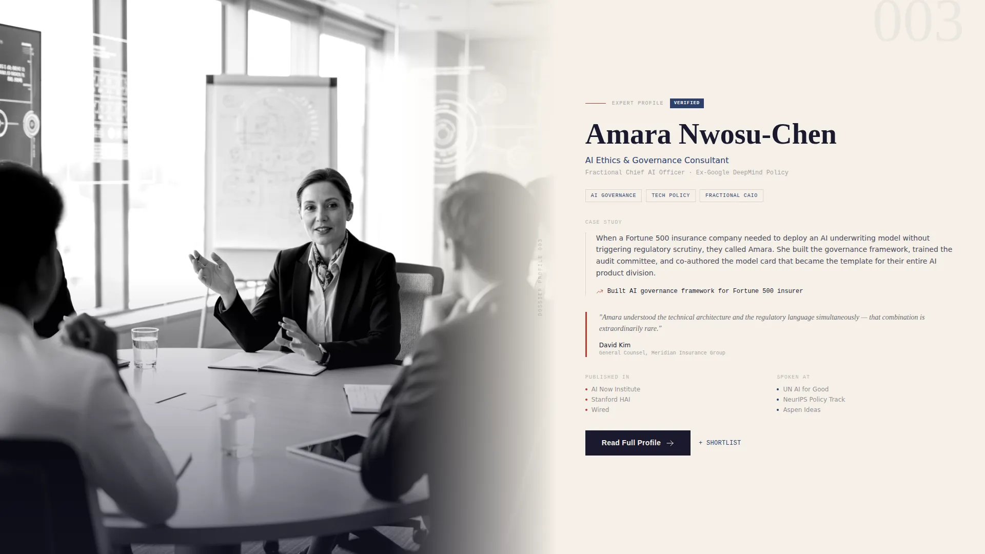 Industry Expert Directory Profile Landing Page