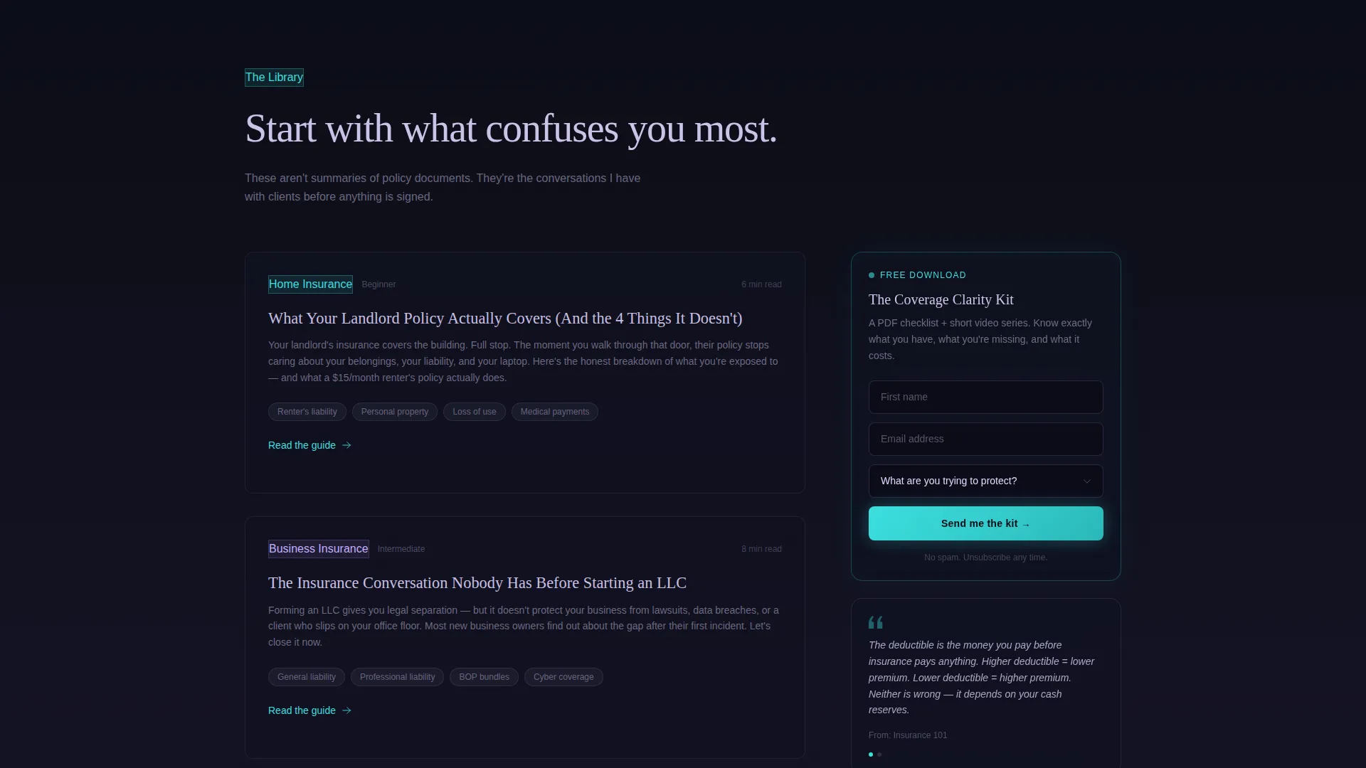 Immersive Insurance Agent Personal Brand Landing Page
