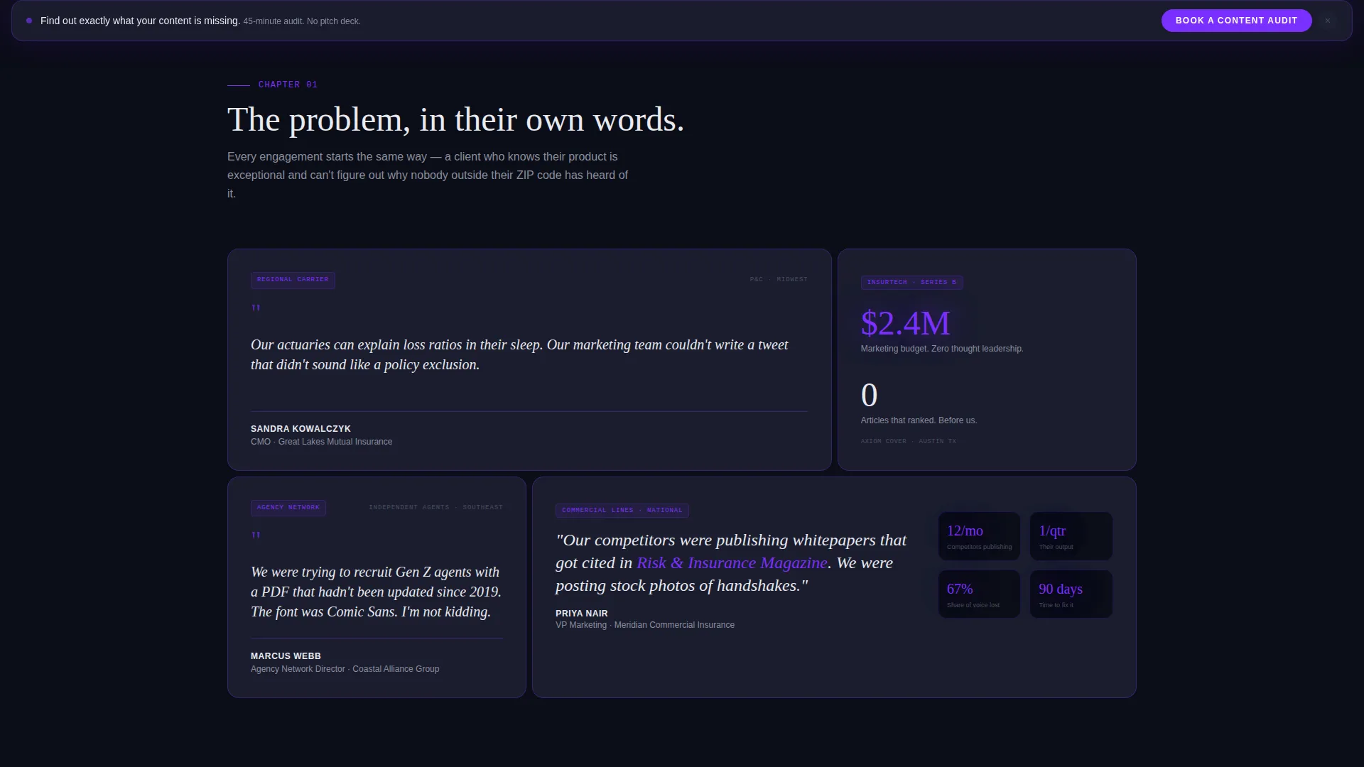 Insurance Content Marketing Agency Landing Page