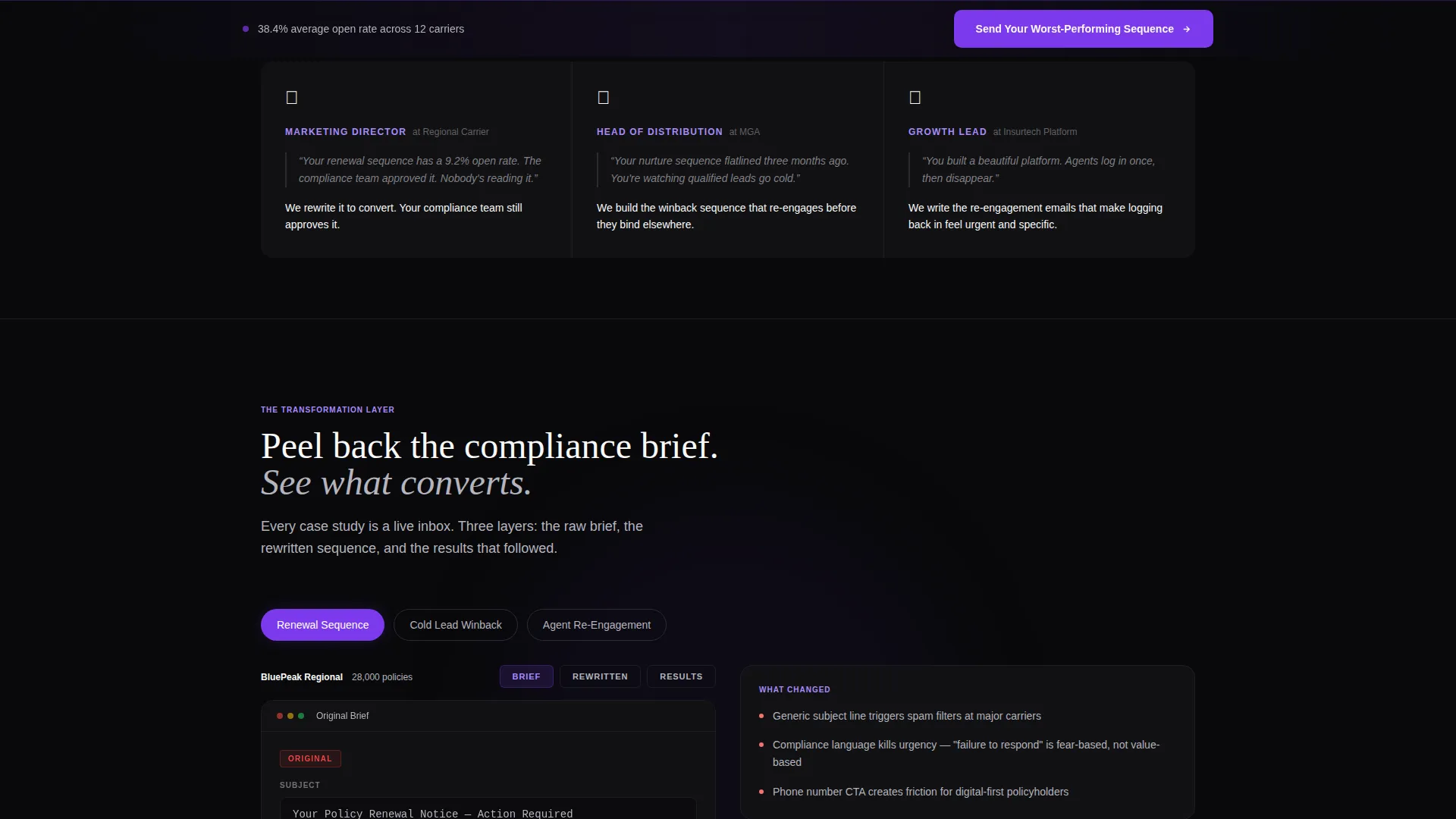Insurance Email Marketing Agency Landing Page