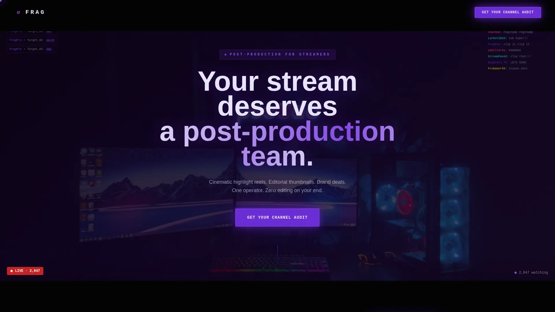 Cinematic Gaming Content Creator Landing Page