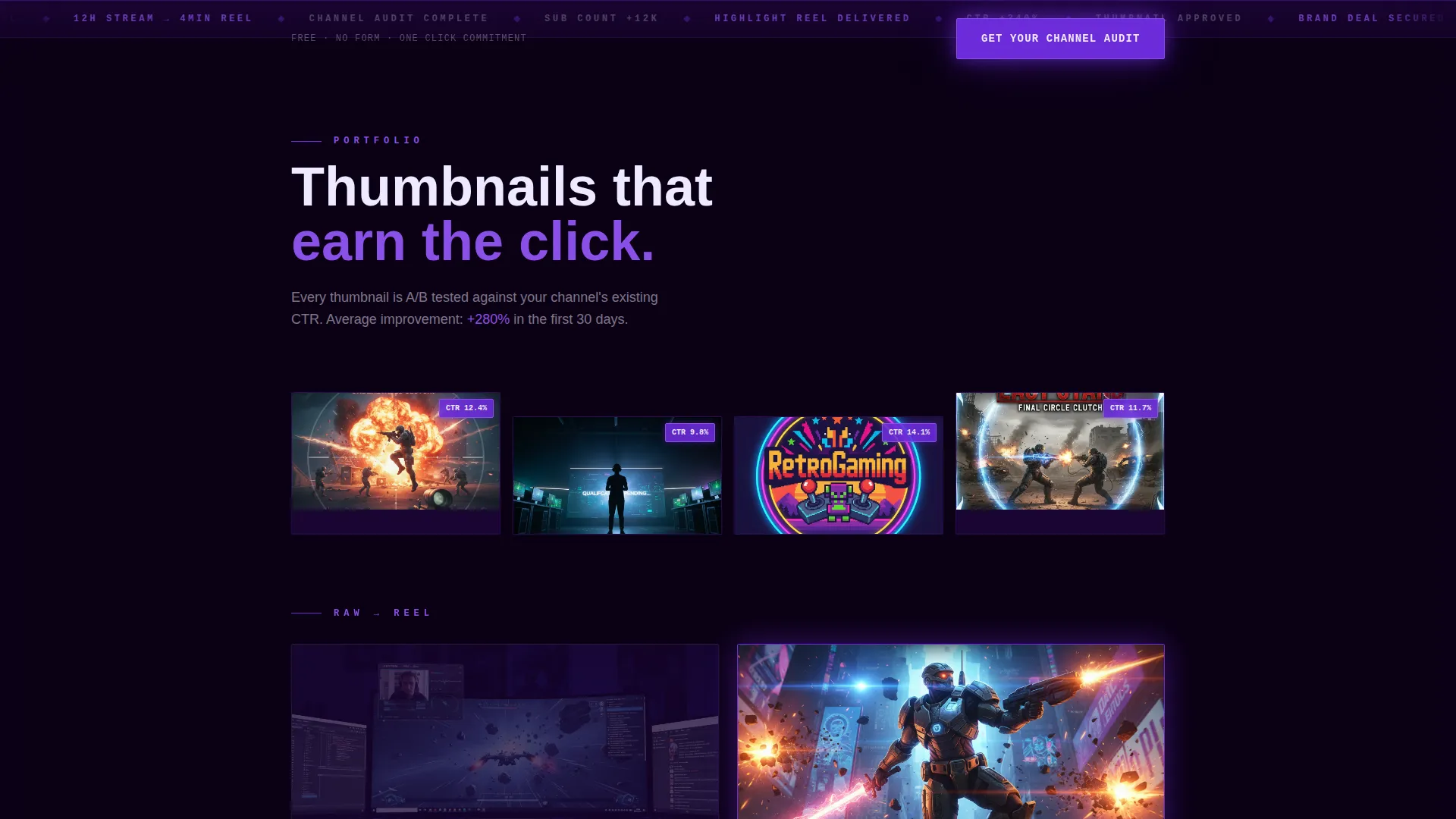 Cinematic Gaming Content Creator Landing Page