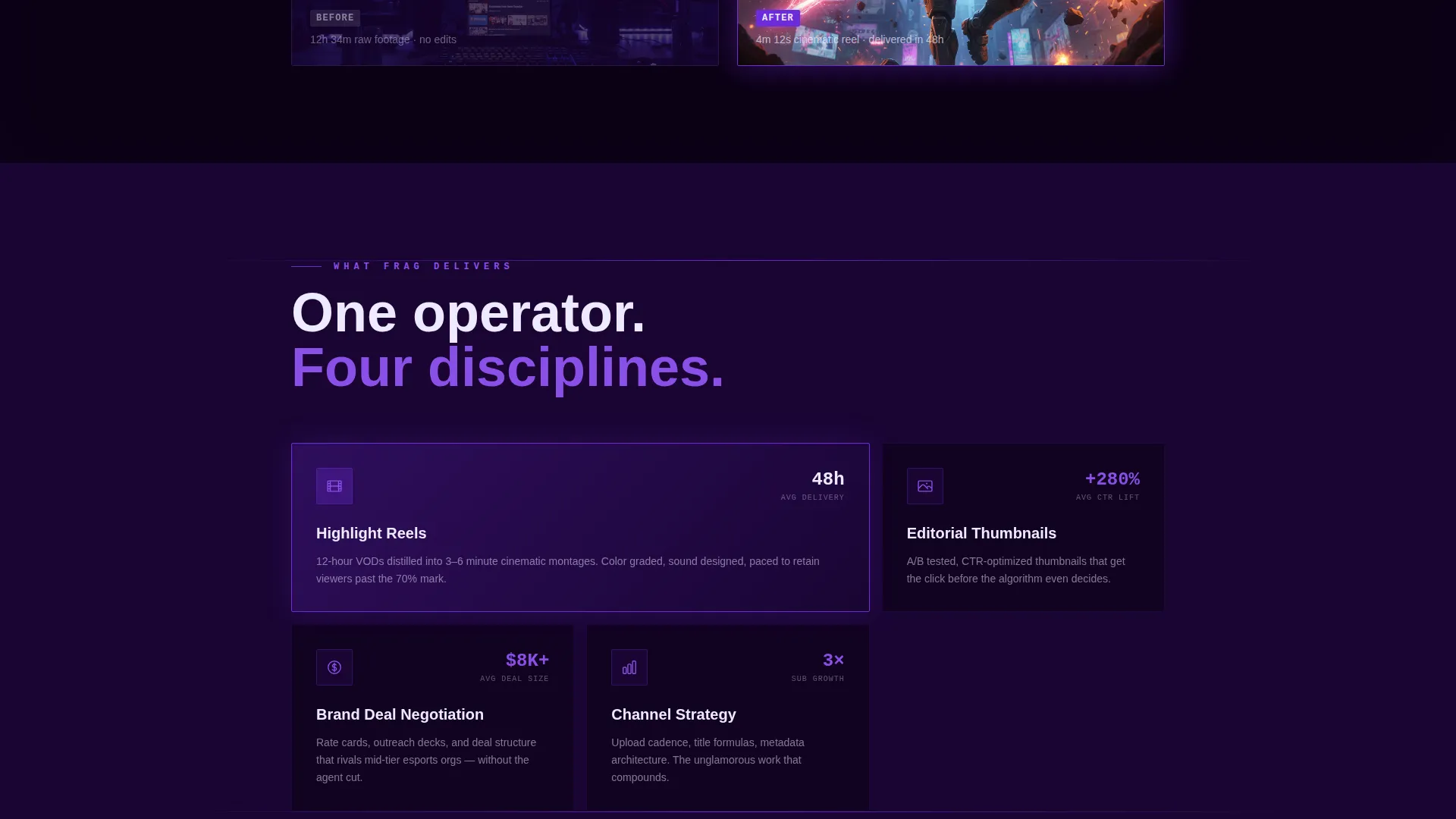 Cinematic Gaming Content Creator Landing Page