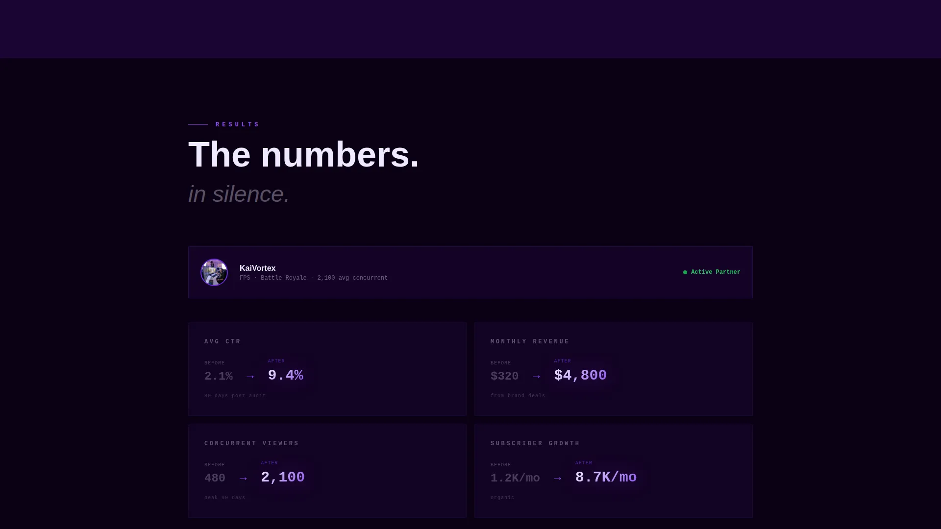 Cinematic Gaming Content Creator Landing Page
