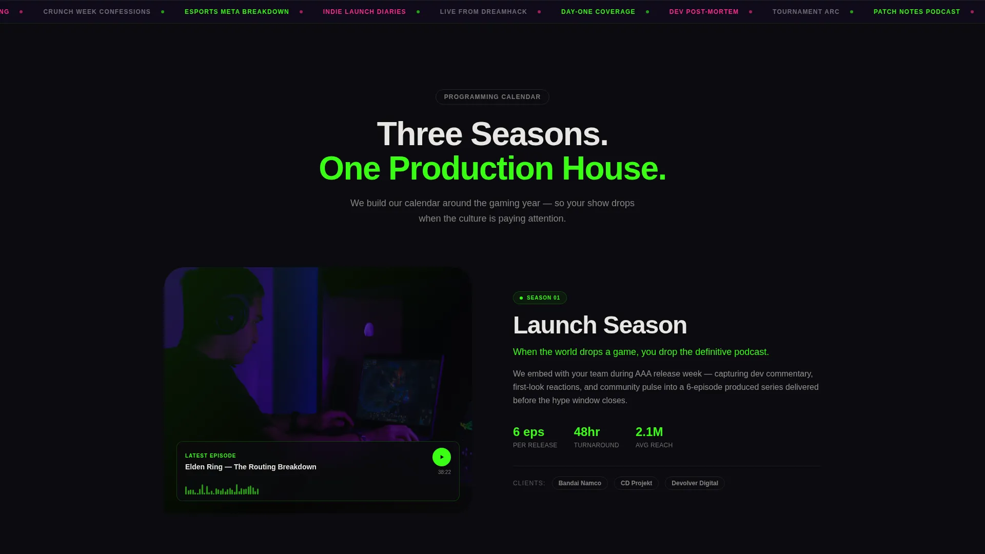 Gaming Podcast Production Landing Page Template