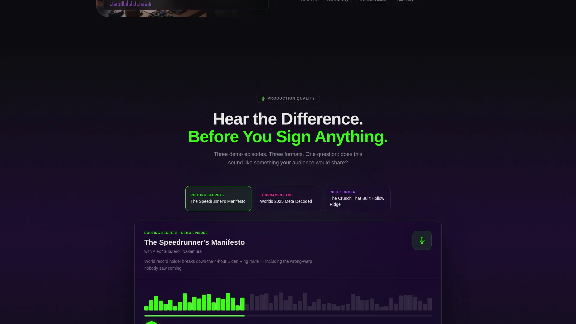 Gaming Podcast Production Landing Page Template