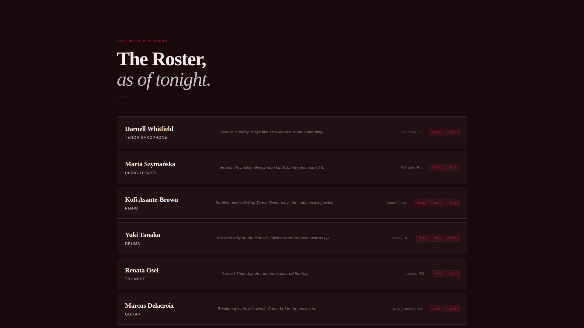 Dark Immersive Jazz Club Landing Page Template