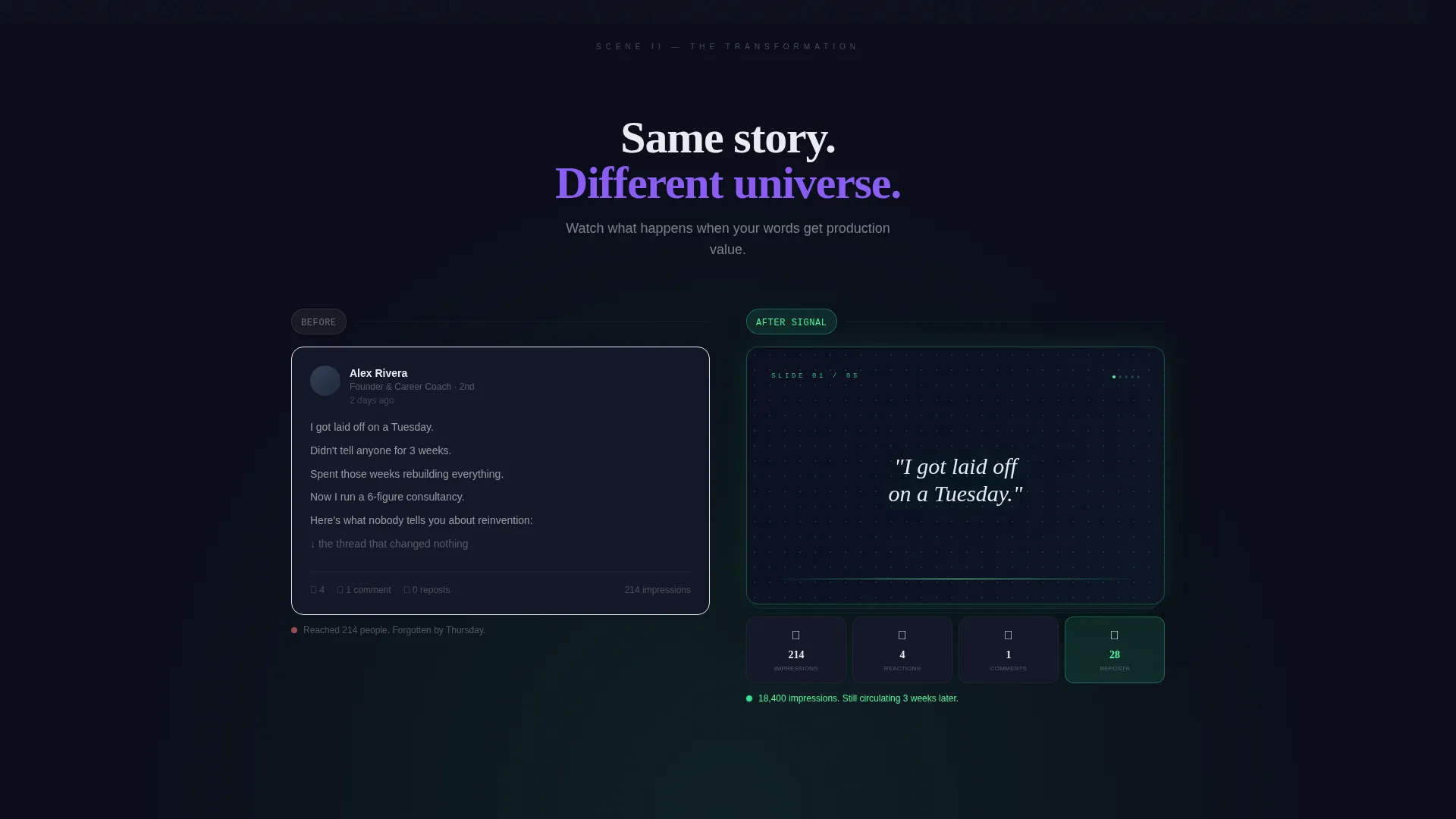 Cinematic LinkedIn Carousel Waitlist Landing Page