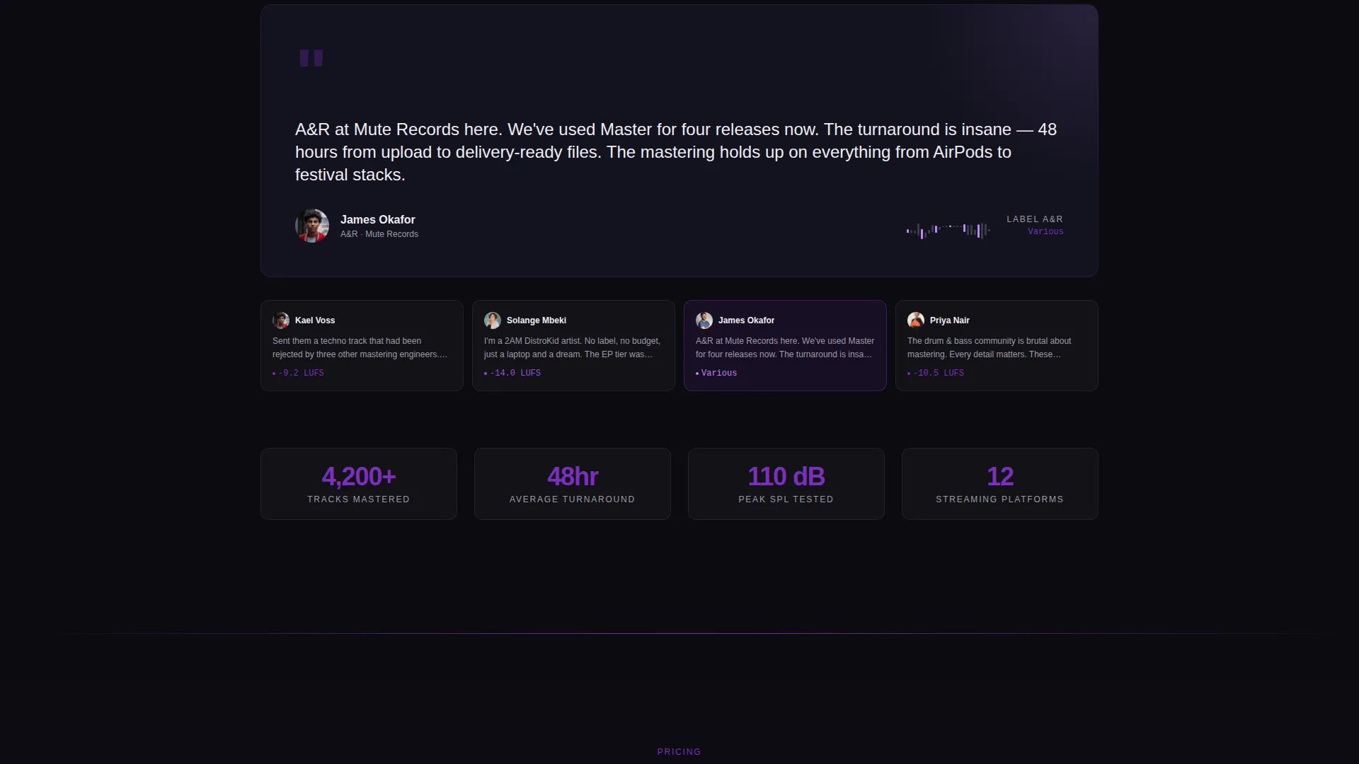 Music Producer & Studio Pricing Website Template