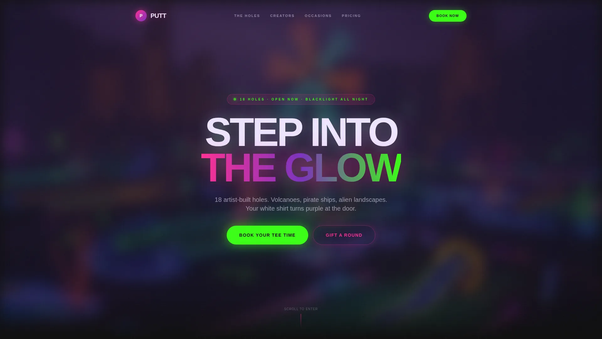 Neon Miniature Golf Fun Park Landing Page Template
