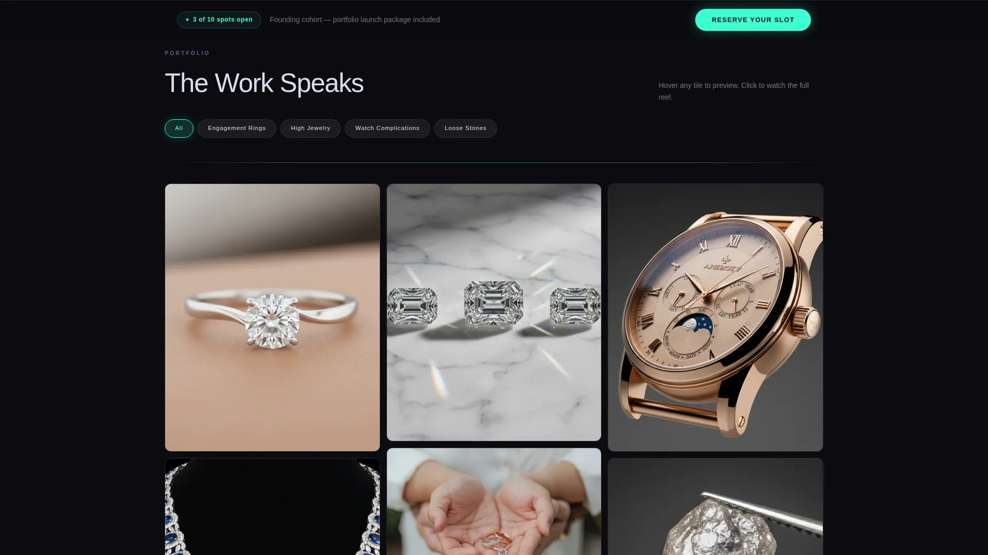 Cinematic Jeweler Video Portfolio Landing Page