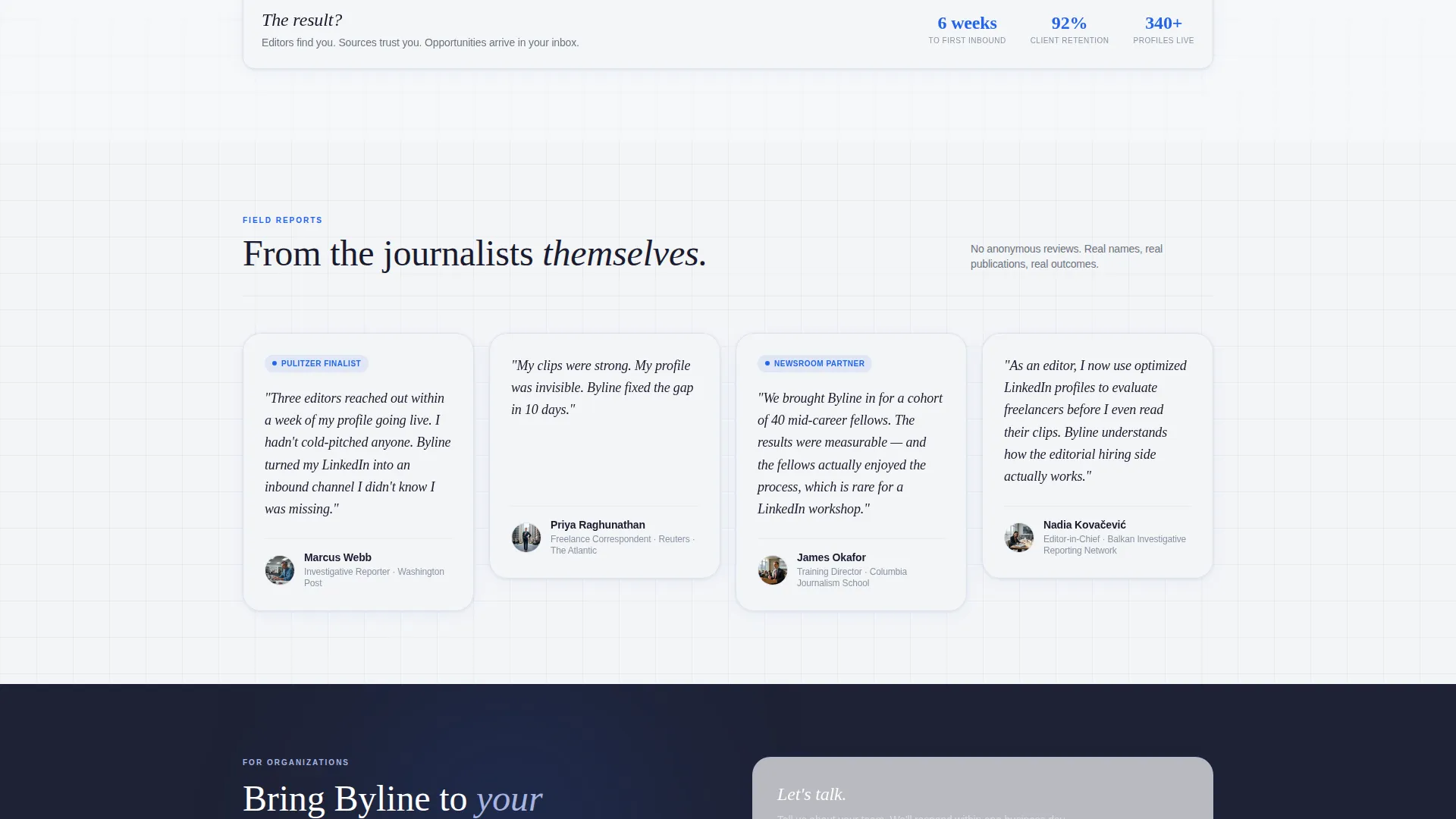 Journalist LinkedIn Optimization Landing Page Template
