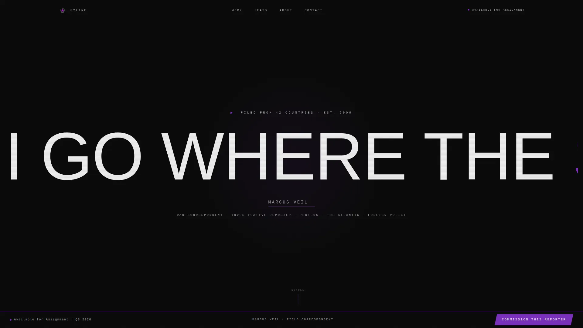 Bold Brutalist Journalist Portfolio Landing Page