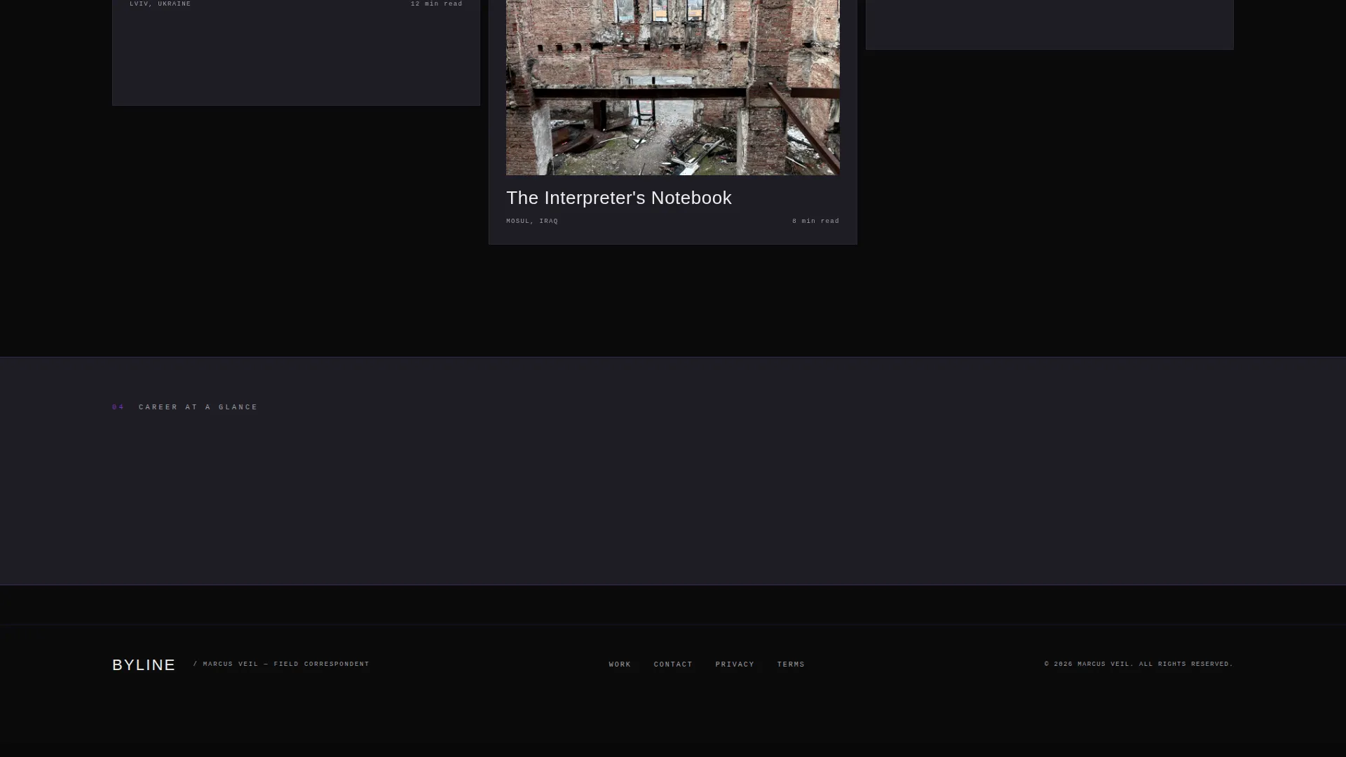 Bold Brutalist Journalist Portfolio Landing Page