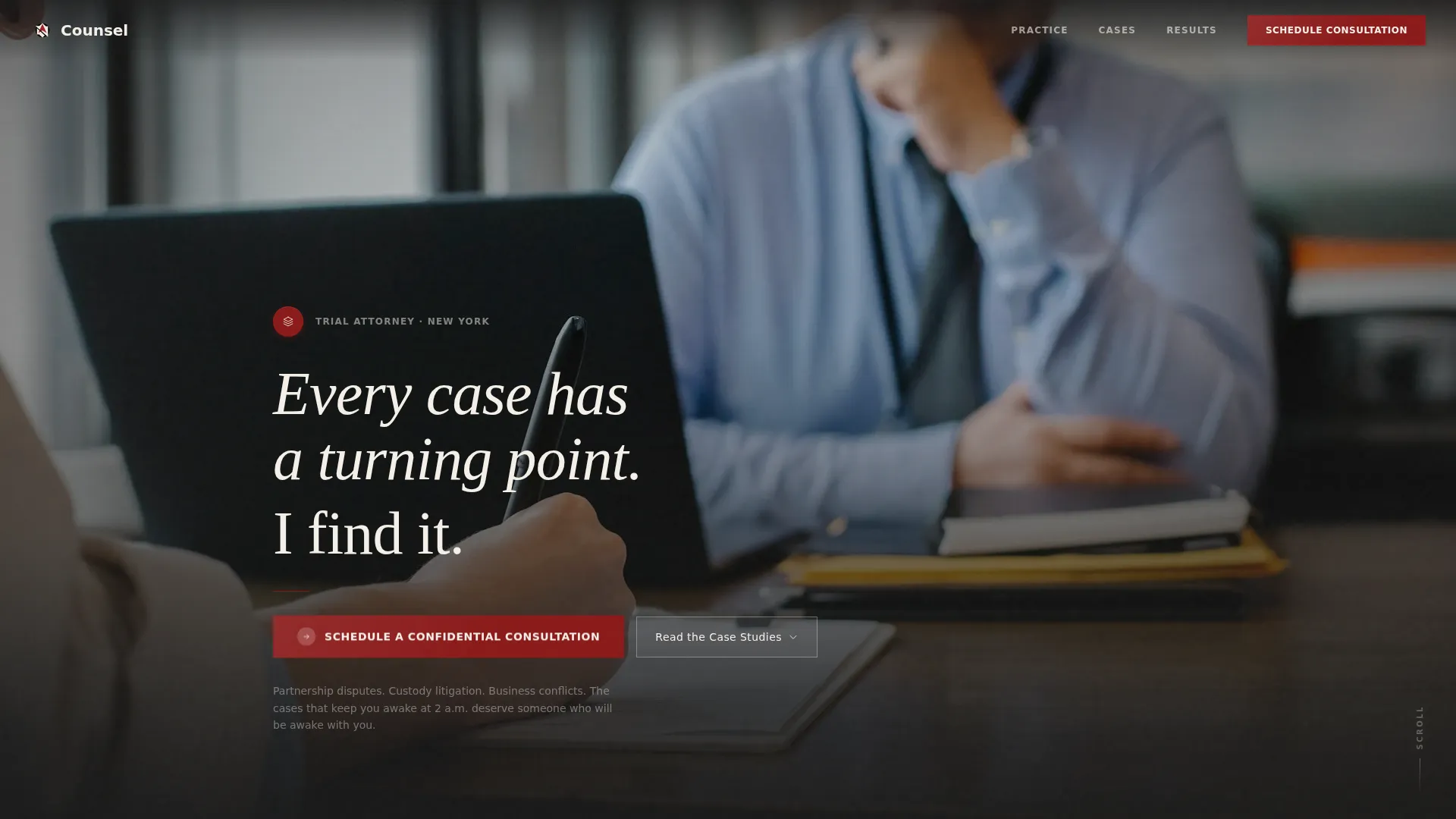 Cinematic Lawyer Personal Brand Landing Page