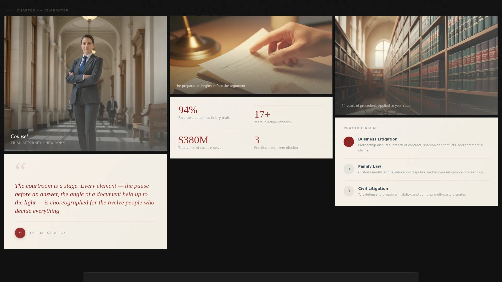 Cinematic Lawyer Personal Brand Landing Page