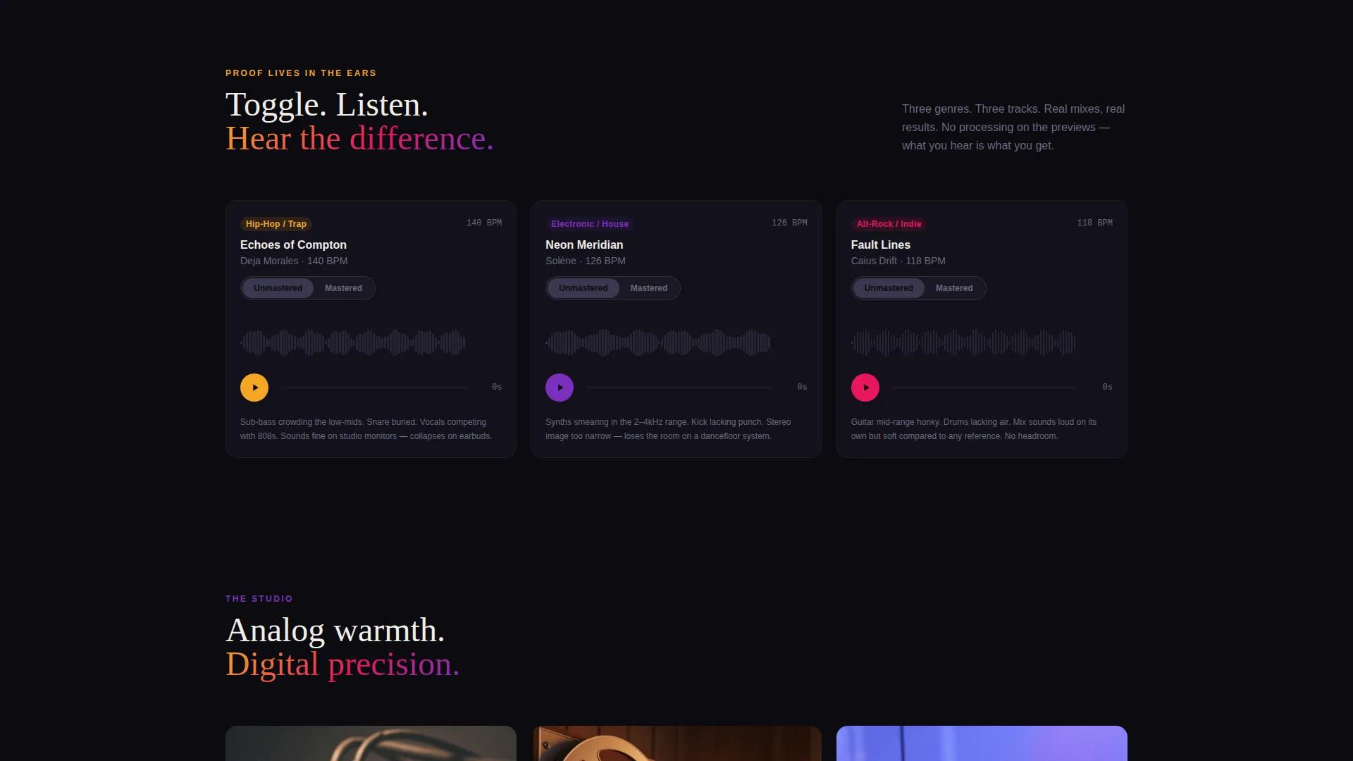 Music Mastering Studio Landing Page Template