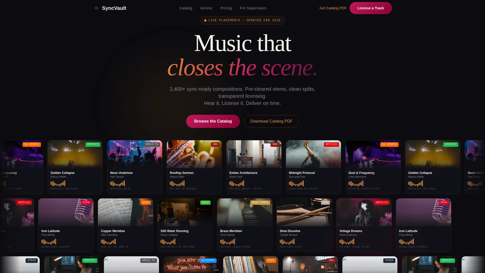 Music Publishing Catalog Landing Page Template