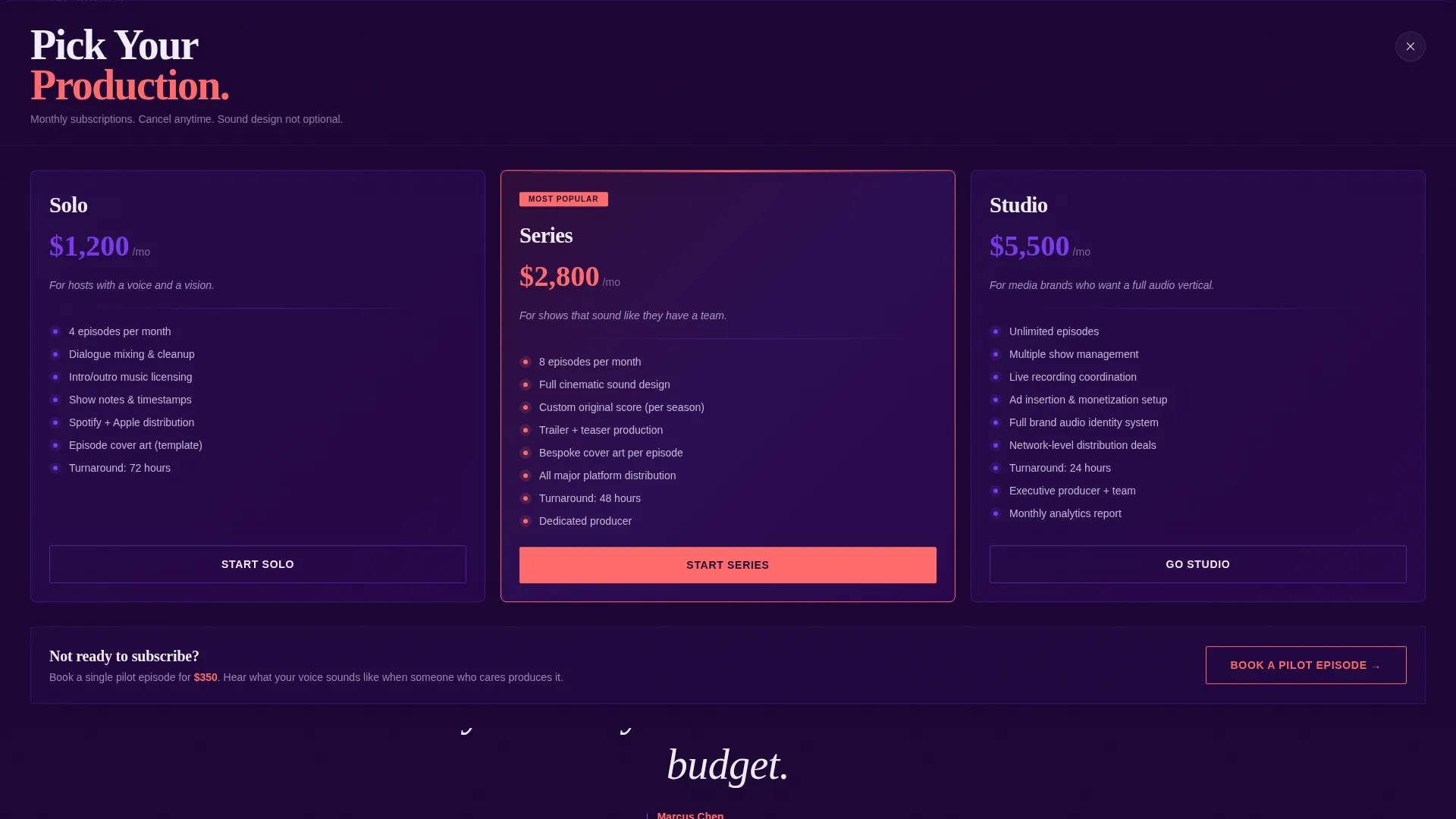 Bold Podcast Production Landing Page Template