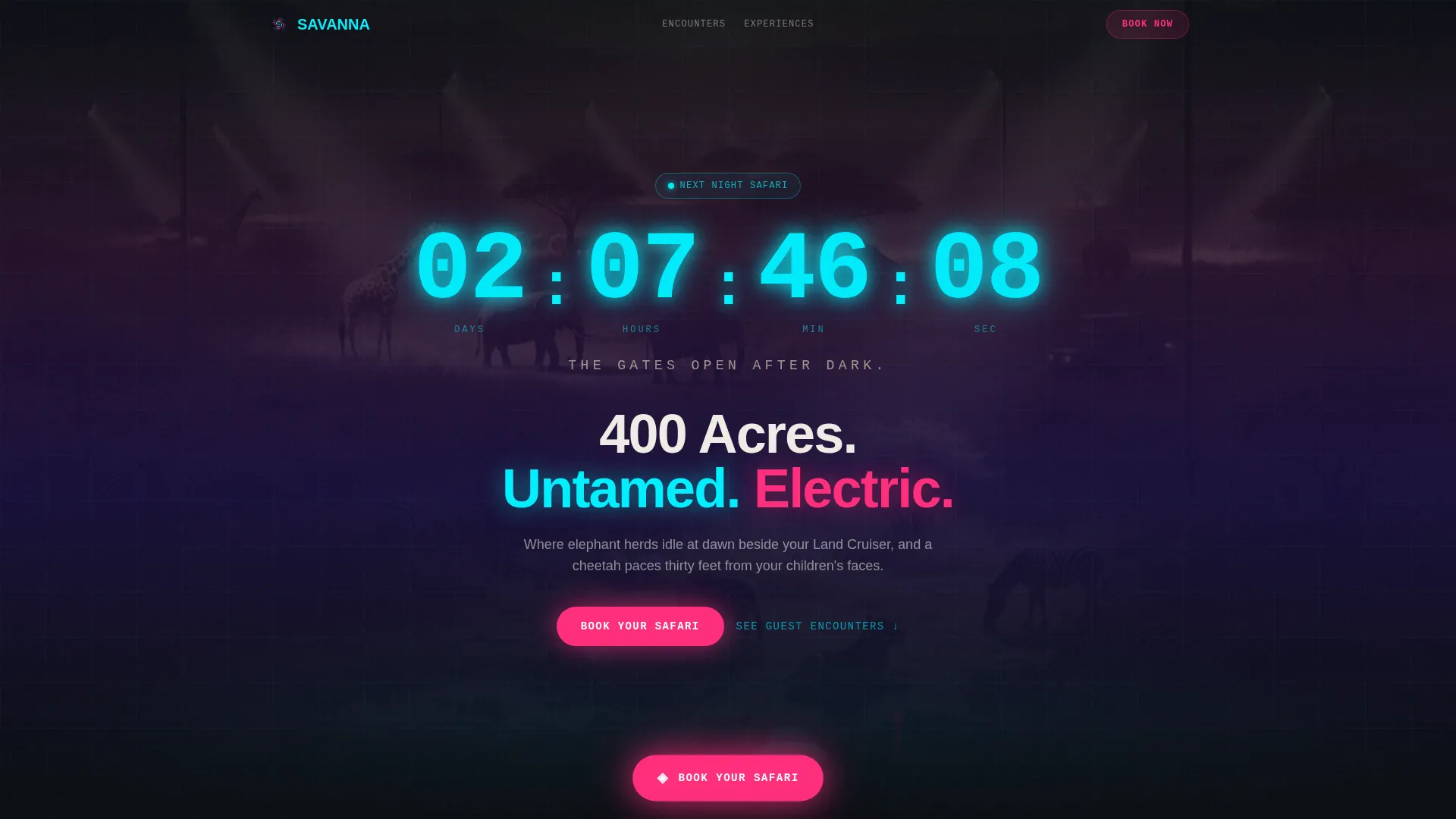 Safari Park Landing Page Template | Futuristic Neon