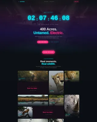 Safari Park Landing Page Template | Futuristic Neon