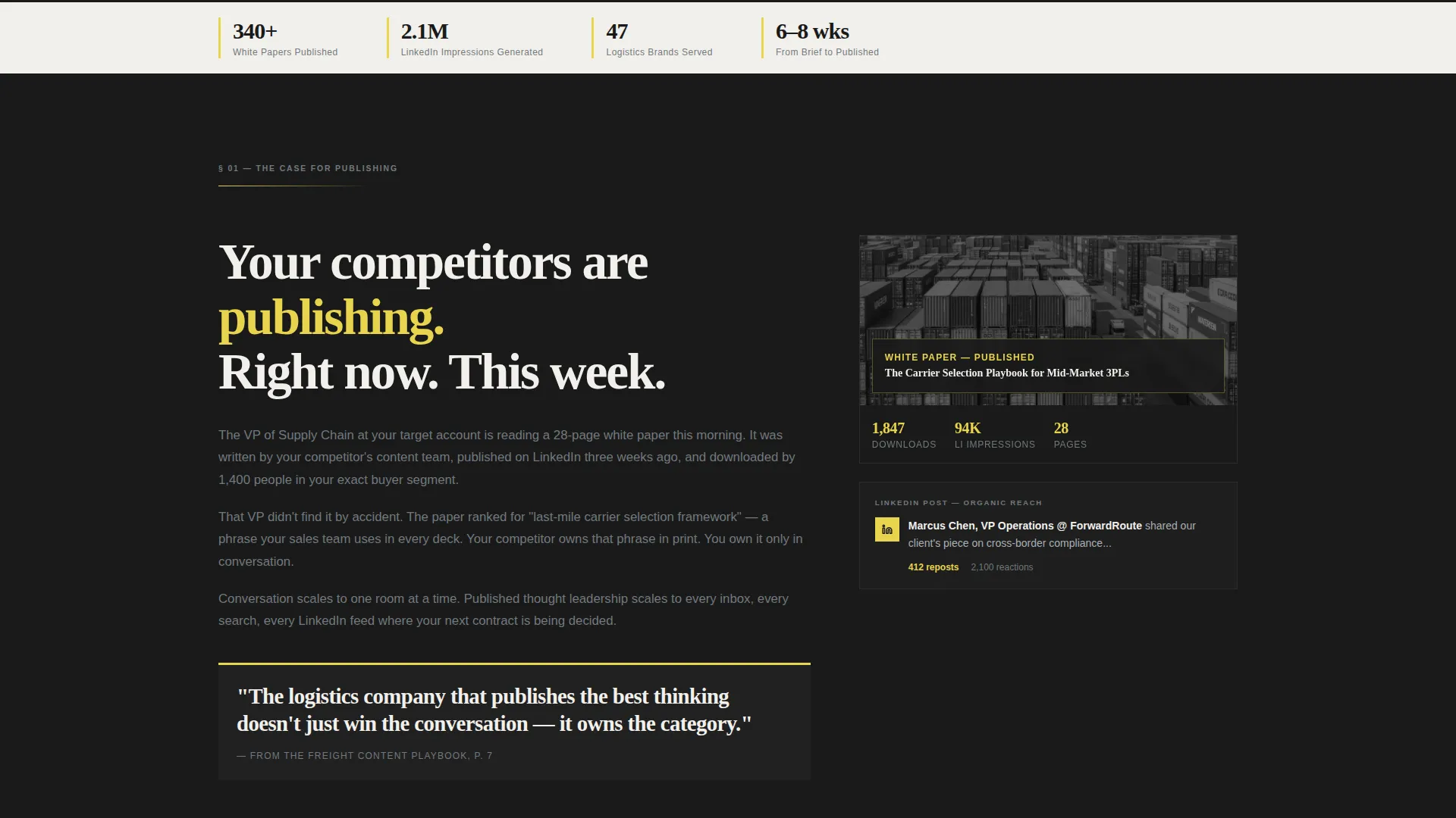 Logistics Content Marketing Agency Landing Page Template