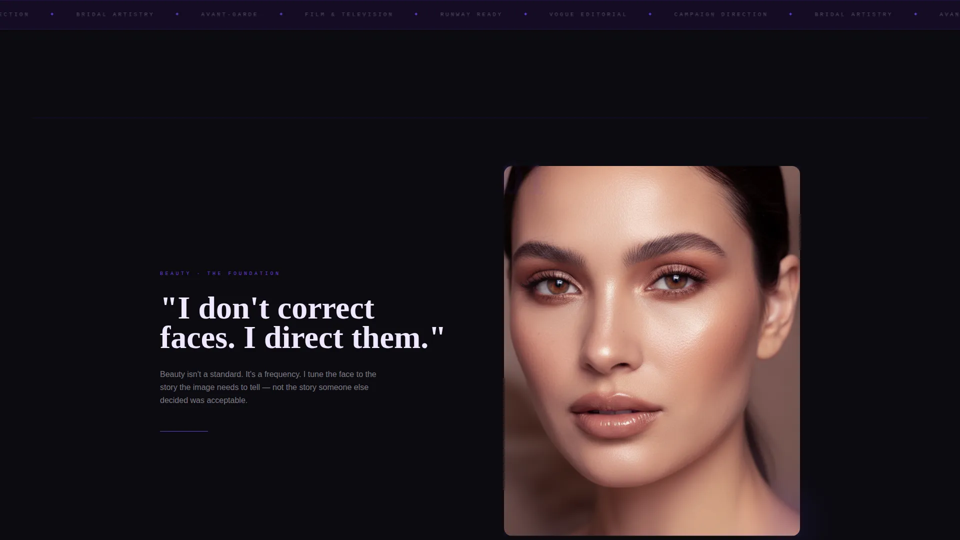 Immersive Makeup Artist Portfolio Landing Page