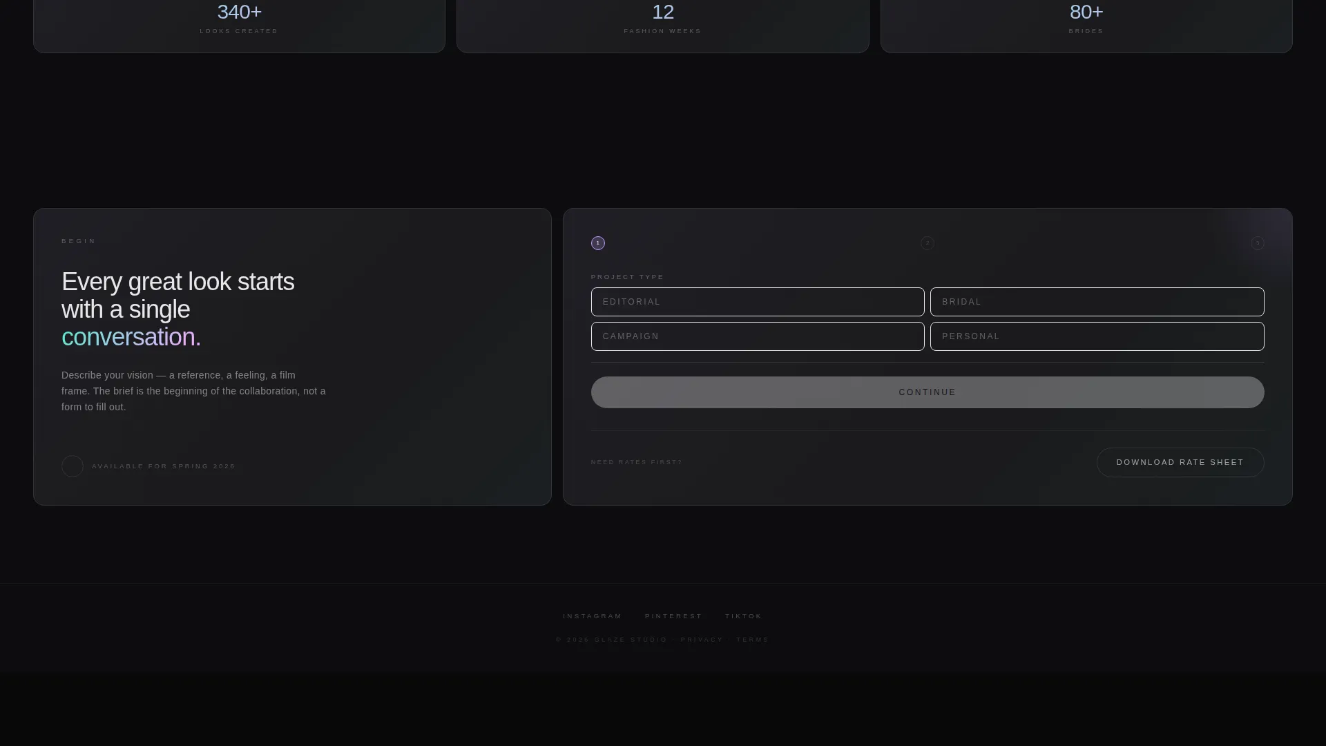 Cinematic Makeup Artist Bento Grid Landing Page