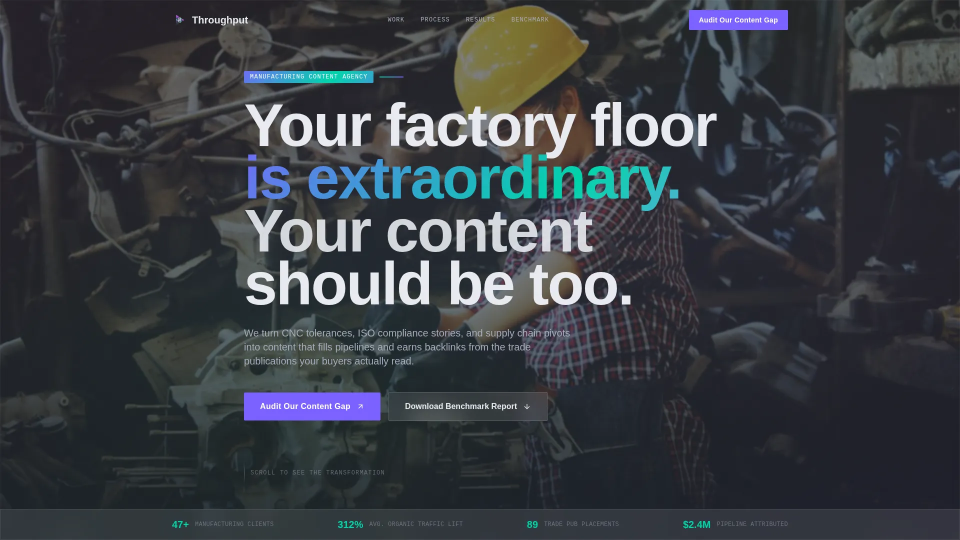 Manufacturing Content Marketing Agency Landing Page