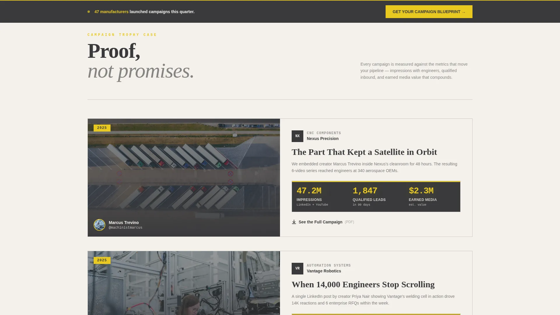 Bold Manufacturing Influencer Marketing Landing Page