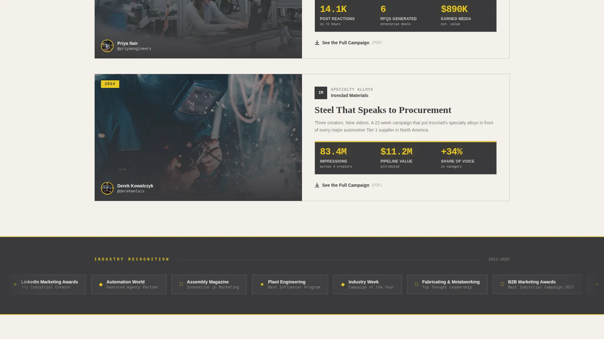 Bold Manufacturing Influencer Marketing Landing Page