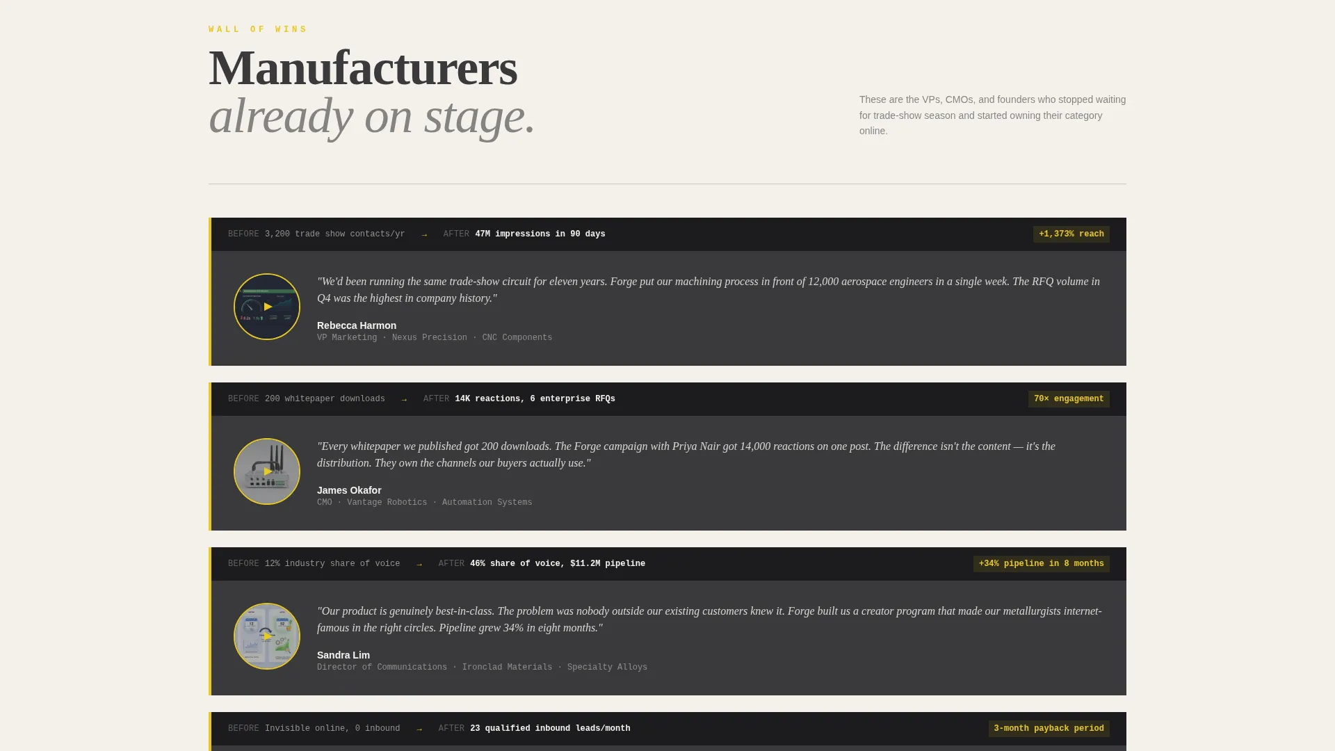 Bold Manufacturing Influencer Marketing Landing Page