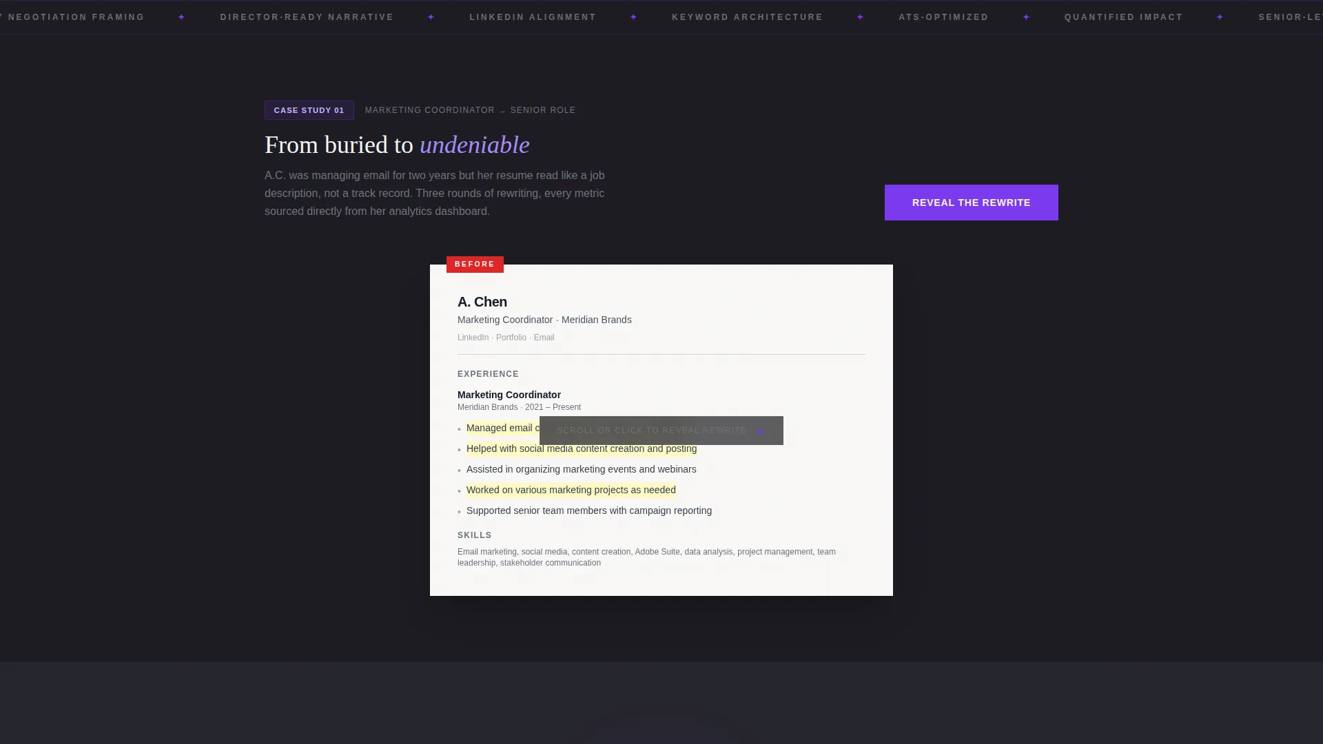 Marketing Manager Resume Service Landing Page