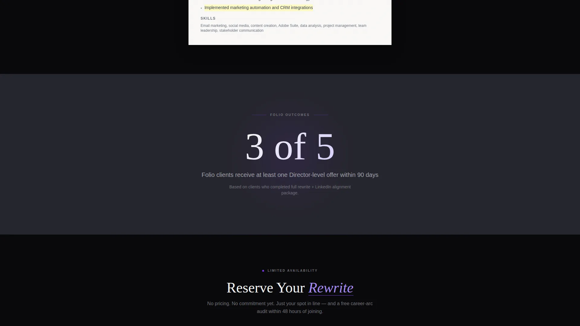 Marketing Manager Resume Service Landing Page