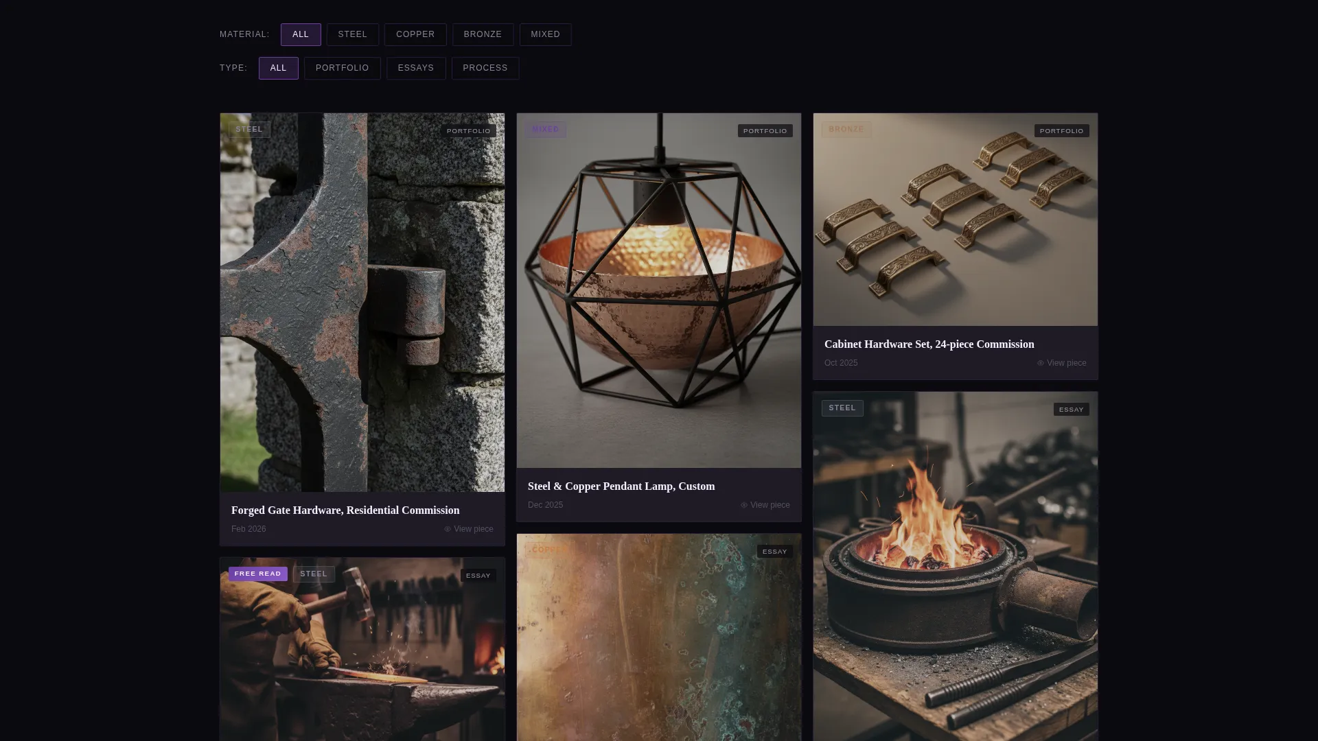 Bold Metalsmith Blog & Portfolio Landing Page