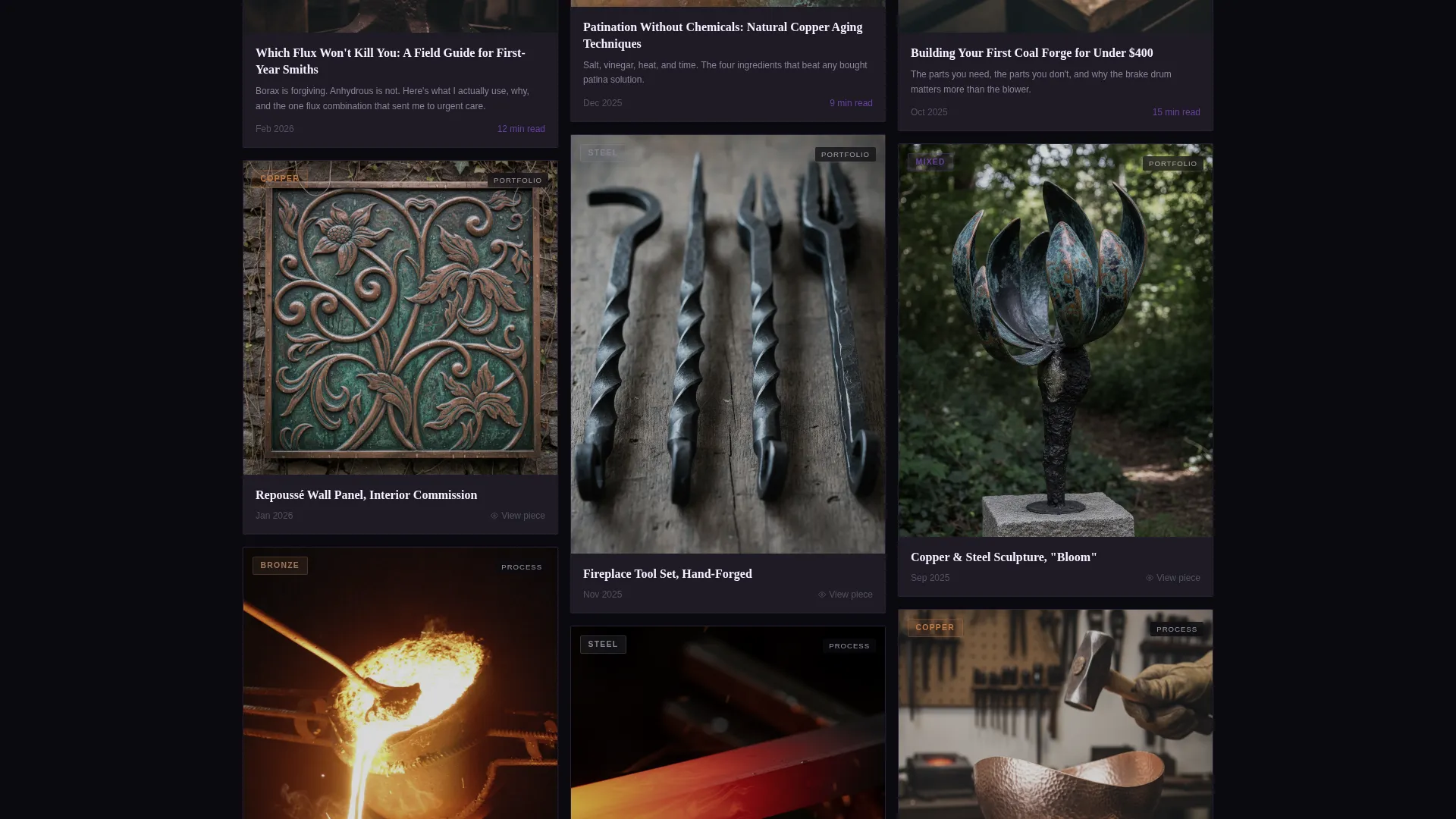 Bold Metalsmith Blog & Portfolio Landing Page