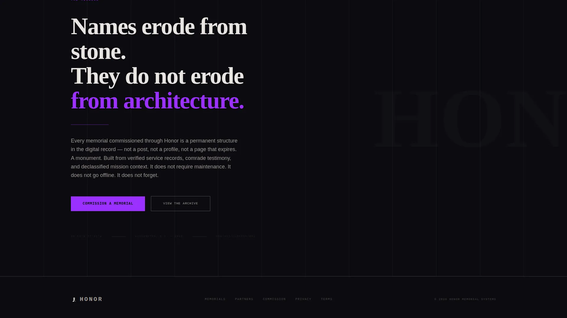 Memorial Landing Page Template, Bold Brutalist Design