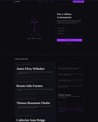 Memorial Landing Page Template, Bold Brutalist Design